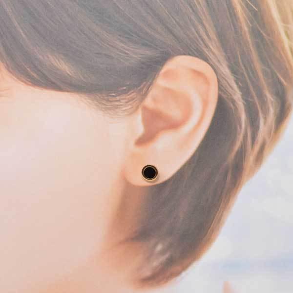 オニキス 片耳 ピアス シンプル デザイン 18金 K18 18K クリスマス