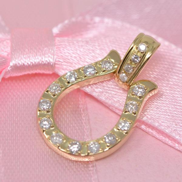 馬蹄 ペンダント 18金 K18 18K ゴールド オシャレな ホースシュー ダイヤモンド 0.30ct シンプル 幸運 ギフト プレゼントの画像