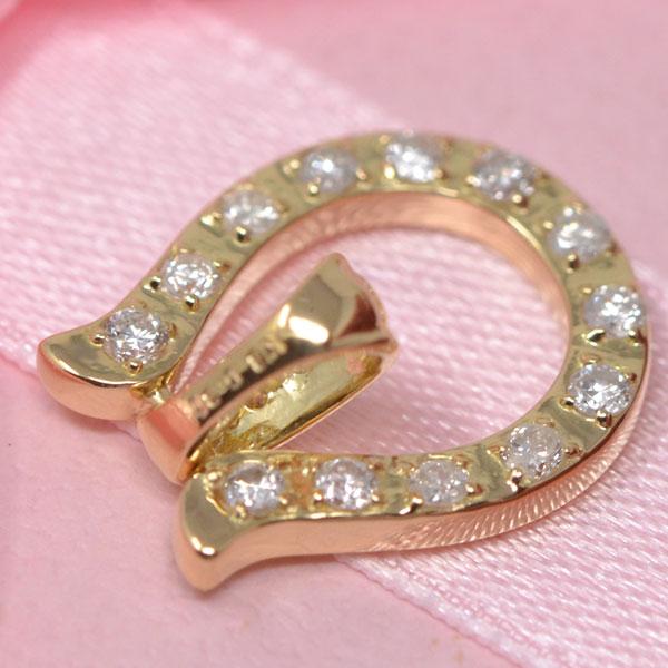 馬蹄 ペンダント 18金 K18 18K ゴールド オシャレな ホースシュー ダイヤモンド 0.30ct シンプル 幸運 ギフト プレゼントの画像
