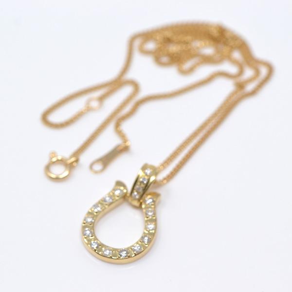 K18 馬蹄型ネックレス K18イエローゴールド 馬蹄ダイヤモンドネックレス(0.32ct)63