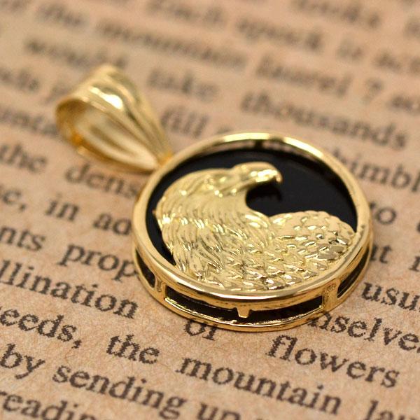 18金 ペンダント トップ 黒 ブラック オニキス イーグル eagle