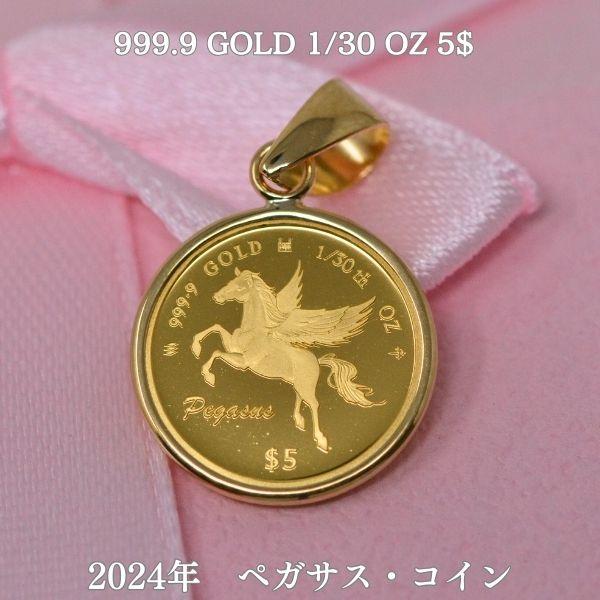 ２０２４年度版　ペガサス　　24金 2024年 純金貨 24金 ペガサスコインペンダント 18金チェーン付き