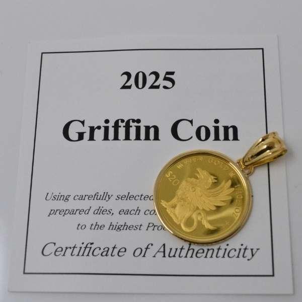 2025年 限定 コイン グリフィン コイン ペンダント トップ 純金 24金 k24 枠 18金 k18 18k 1/10オンス Griffinの画像