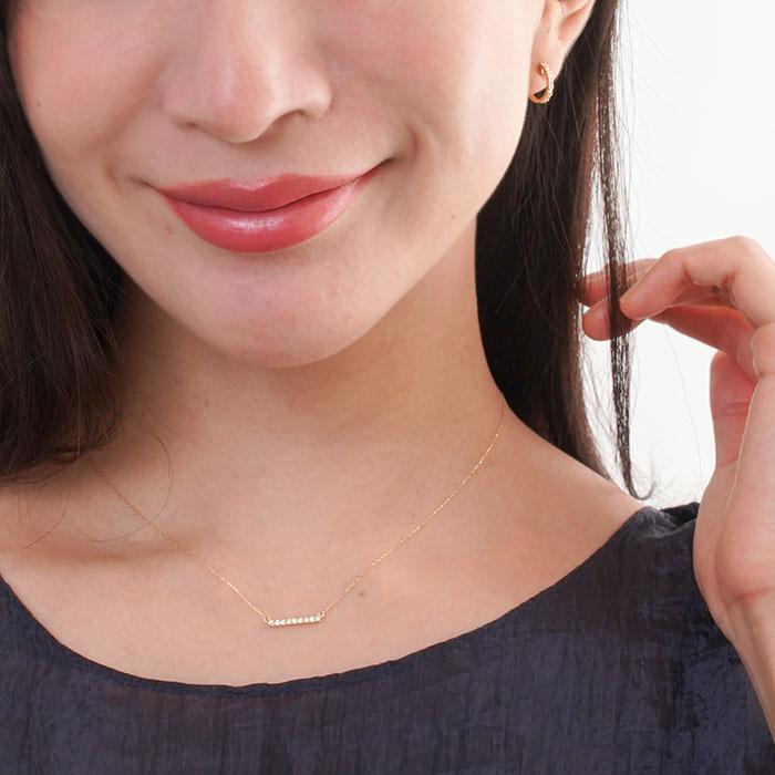 ダイヤモンド ネックレス 0.1ct K18 イエローゴールド バー ストレート 