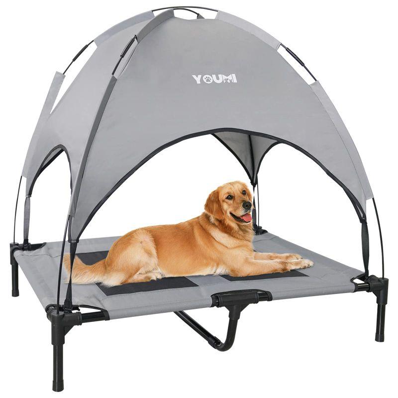 YOUMI ドッグ ベッド ドッグコット 通気性 日除け ひんやり 夏用 ハウス 犬小屋 キャンプ 犬用 ペットコット 屋根付き ベッド 脚