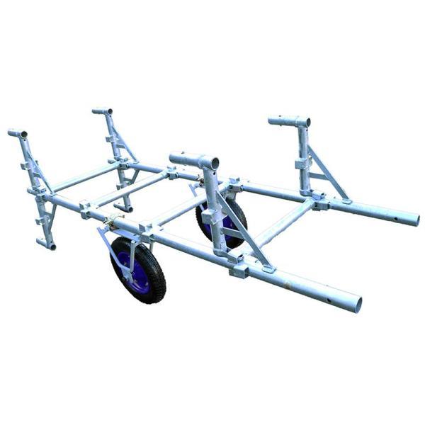 Aトラック 2個セット 足場材で運搬台車DIY 兼用クランプ取付 ノーパンクタイヤ 耐荷重150kg タイヤ径φ360 ホイール色ブルー くさび式足場 単管足場 置場の画像