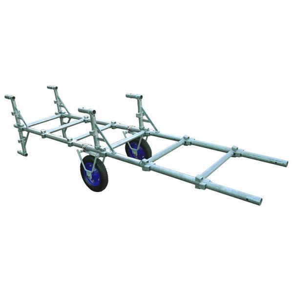 Aトラック 2個セット 足場材で運搬台車DIY 兼用クランプ取付 ノーパンクタイヤ 耐荷重150kg タイヤ径φ360 ホイール色ブルー くさび式足場 単管足場 置場の画像