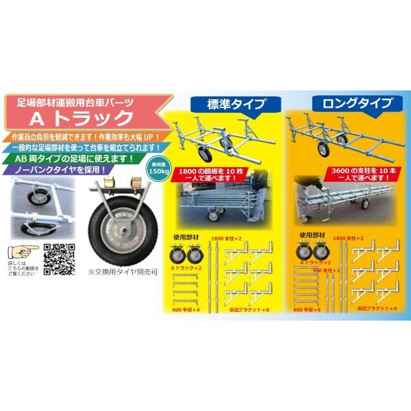 Aトラック 2個セット 足場材で運搬台車DIY 兼用クランプ取付 ノーパンクタイヤ 耐荷重150kg タイヤ径φ360 ホイール色ブルー くさび式足場 単管足場 置場の画像