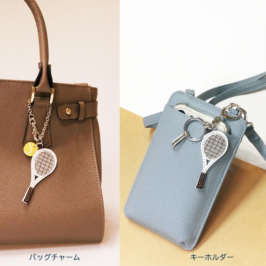 バッグチャーム テニスラケット 牛革製チェーン付き : レザー