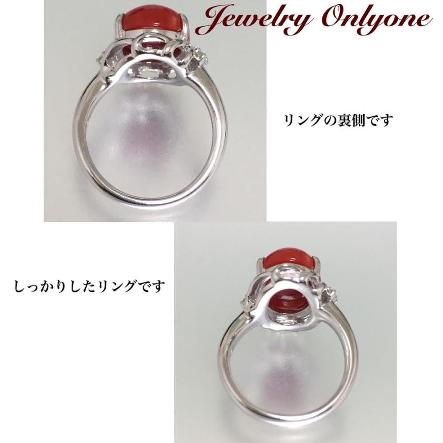 血赤サンゴ ダイアプラチナリング Pt血赤珊瑚ダイアRing とても綺麗な血赤サンゴ4.806ctダイア0.09ct｜j-onlyone｜05