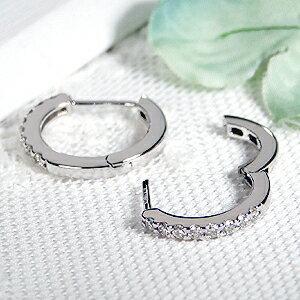 ホワイト ゴールド 0.2ct ダイヤモンド フープ ピアス K18WG ダイヤ 