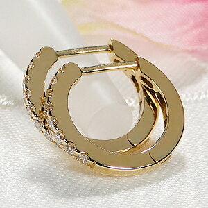 イエロー ゴールド 0.2ct ダイヤモンド フープ ピアスK18YG