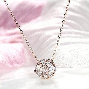 ローズカット ダイヤモンド ネックレス K18PG 0.18ct Ｋ１８ １８金 ピンク ゴールド ペンダント 人気 ダイヤ ジュエリー ダイア クラシカル 月 三日月 330582の画像