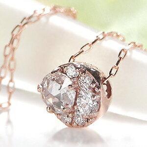 ローズカット ダイヤモンド ネックレス K18PG 0.18ct Ｋ１８ １８金 ピンク ゴールド ペンダント 人気 ダイヤ ジュエリー ダイア クラシカル 月 三日月 330582の画像