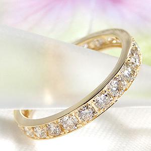 ダイヤモンドエタニティリング K18YG or K10YG 1.0ct 18金 10金 ゴールド フチあり 指輪 ハーフエタ 重ねづけ  シンプル ダイヤ 1.0カラット 330955の画像