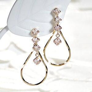 イエローゴールド K18 YG 0.5ct ダイヤモンド ドロップ フープ ピアス 