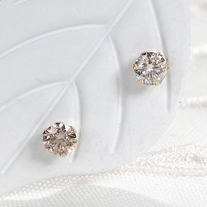 ダイヤモンドスタッドピアス K18YG 0.20ct H&C 一粒 送料無料 ライト 