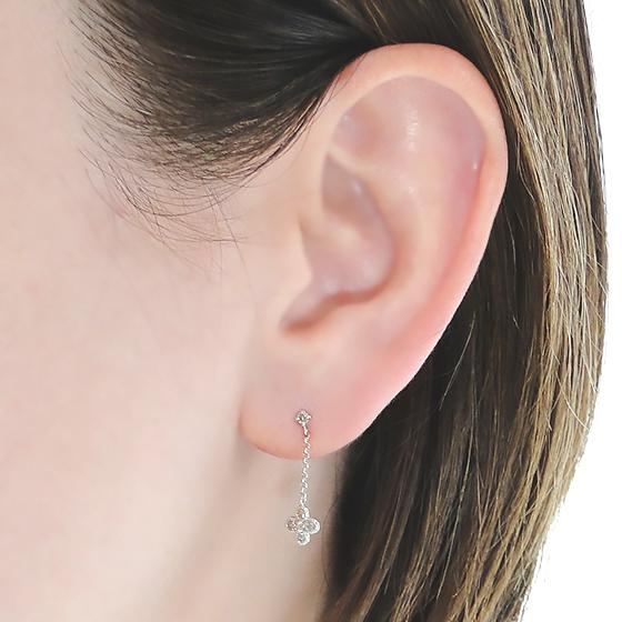 ライトブラウン ダイヤモンド  ピアス Pt900 0.4ct  送料無料 フラワーモチーフ プラチナ ダイヤ 花 縦長 綺麗 4月誕生石 揺れる シンプル 可愛い 356439の画像