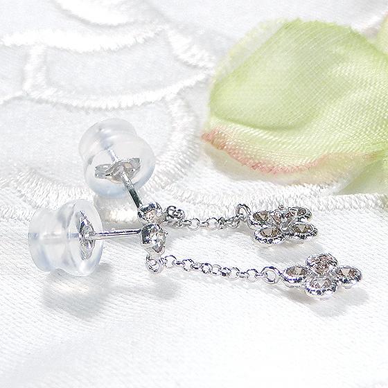 ライトブラウン ダイヤモンド  ピアス Pt900 0.4ct  送料無料 フラワーモチーフ プラチナ ダイヤ 花 縦長 綺麗 4月誕生石 揺れる シンプル 可愛い 356439の画像
