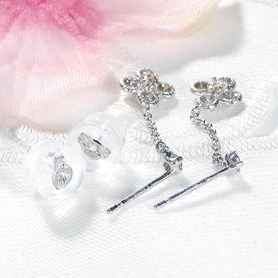 ライトブラウン ダイヤモンド  ピアス Pt900 0.4ct  送料無料 フラワーモチーフ プラチナ ダイヤ 花 縦長 綺麗 4月誕生石 揺れる シンプル 可愛い 356439の画像