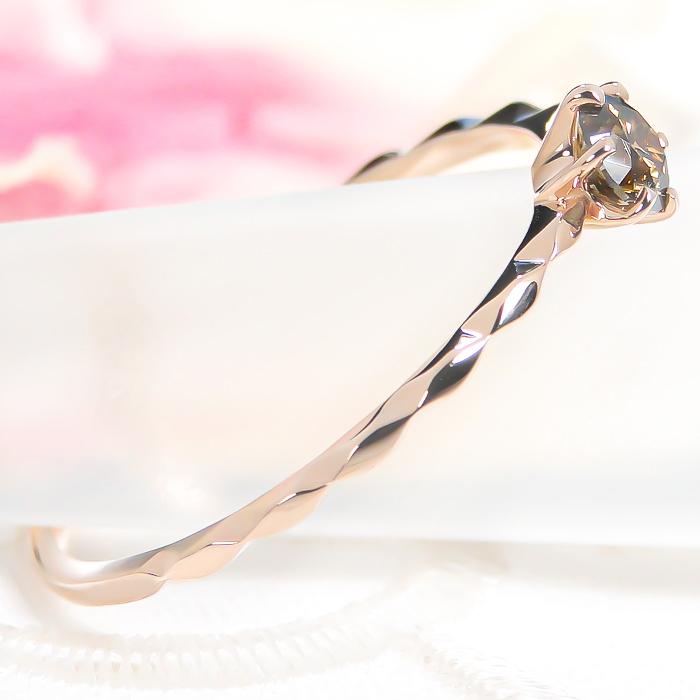 ピンクゴールド ブラウン ダイヤモンドリング K18PG 0.2ct  送料無料  K18 PG　ダイヤ 人気 シンプル 1粒 ひと粒 ダイア 指輪 細身 重ね着け 4月誕生石 367946の画像
