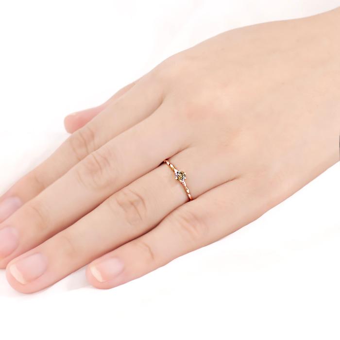 ピンクゴールド ブラウン ダイヤモンドリング K18PG 0.2ct  送料無料  K18 PG　ダイヤ 人気 シンプル 1粒 ひと粒 ダイア 指輪 細身 重ね着け 4月誕生石 367946の画像