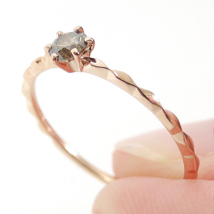 ピンクゴールド ブラウン ダイヤモンドリング K18PG 0.2ct  送料無料  K18 PG　ダイヤ 人気 シンプル 1粒 ひと粒 ダイア 指輪 細身 重ね着け 4月誕生石 367946の画像