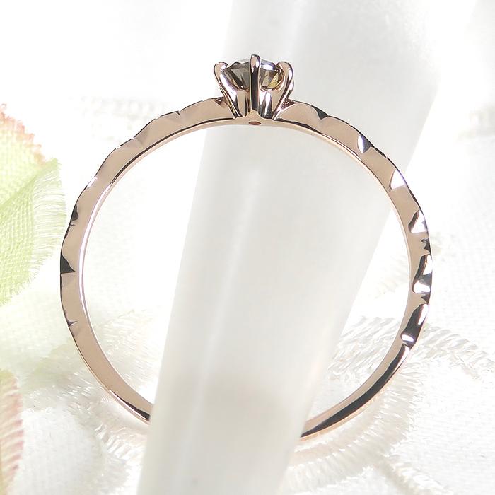 ピンクゴールド ブラウン ダイヤモンドリング K18PG 0.2ct  送料無料  K18 PG　ダイヤ 人気 シンプル 1粒 ひと粒 ダイア 指輪 細身 重ね着け 4月誕生石 367946の画像