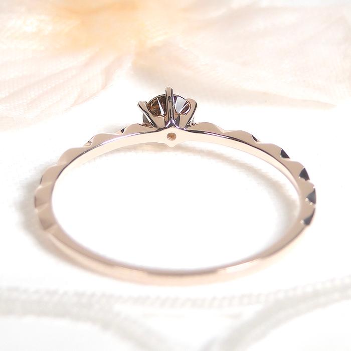 ピンクゴールド ブラウン ダイヤモンドリング K18PG 0.2ct  送料無料  K18 PG　ダイヤ 人気 シンプル 1粒 ひと粒 ダイア 指輪 細身 重ね着け 4月誕生石 367946の画像