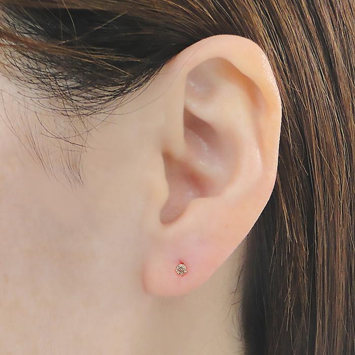 K18PG 0.10ct 一粒 ブラウンダイヤモンド スタッド ピアス 送料無料 