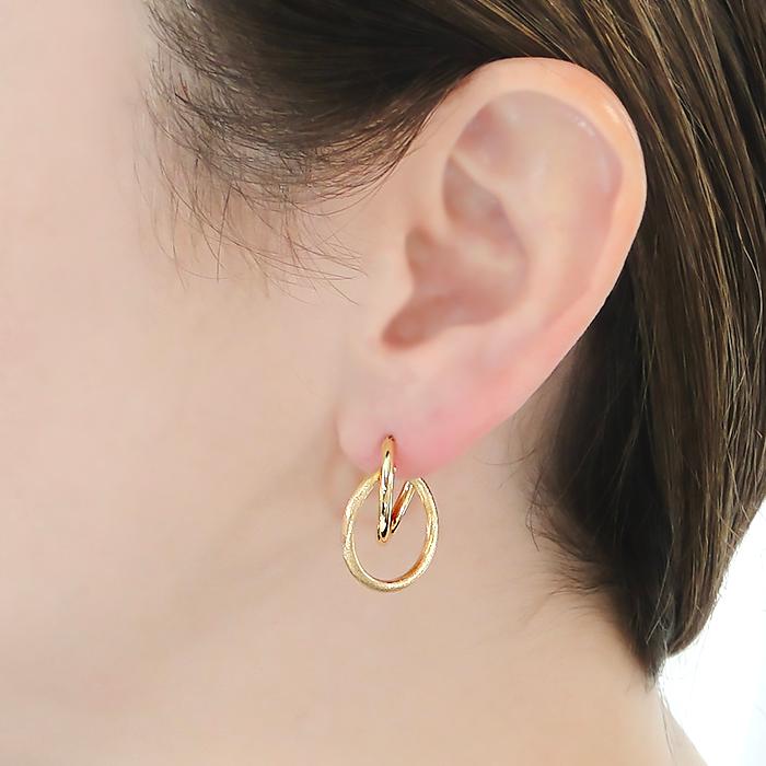 K18ゴールド クロスモチーフ フープピアス K18YG 2連 クロス フープ ピアス 送料無料 K18 イエローゴールド