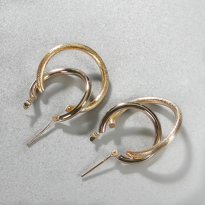 K18ゴールド クロスモチーフ フープピアス K18YG 2連 クロス フープ ピアス 送料無料 K18 イエローゴールド