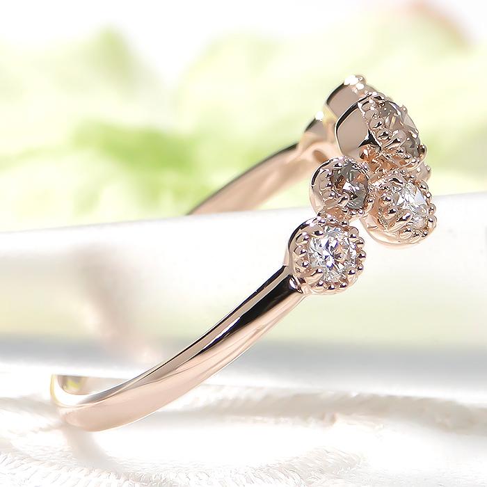 K18PG 0.39ct ブラウンダイヤ ダイヤモンド リング 送料無料 ピンク ゴールド 18金 K18 ブラウンダイヤ ミル打ち アンティーク 人気 ダイヤ ドット 372257の画像