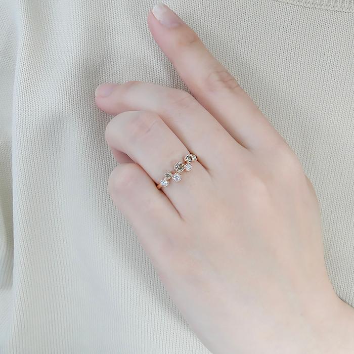 K18PG 0.39ct ブラウンダイヤ ダイヤモンド リング 送料無料 ピンク ゴールド 18金 K18 ブラウンダイヤ ミル打ち アンティーク 人気 ダイヤ ドット 372257の画像
