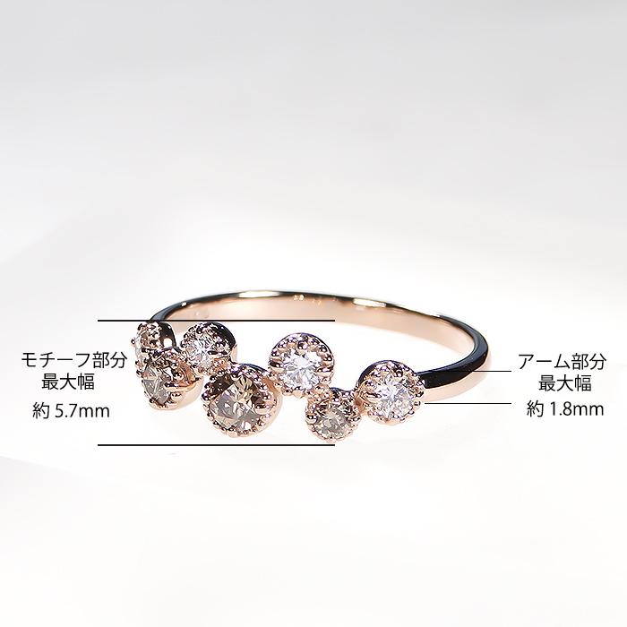 K18PG 0.39ct ブラウンダイヤ ダイヤモンド リング 送料無料 ピンク ゴールド 18金 K18 ブラウンダイヤ ミル打ち アンティーク 人気 ダイヤ ドット 372257の画像
