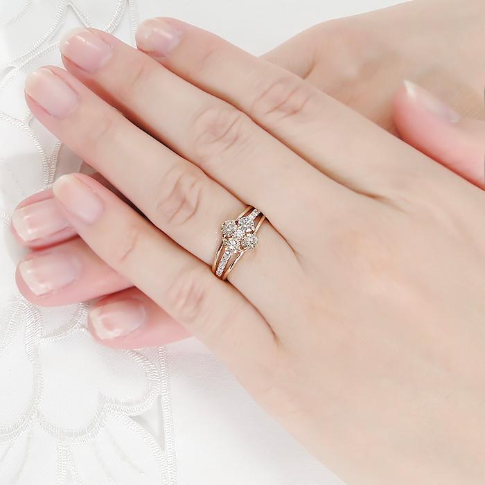 K18PG 0.89ct ブラウンダイヤ & ダイヤモンド フラワー リング 送料無料 ピンク ゴールド 18金 K18 ブラウンダイヤ フラワーモチーフ 花 人気 ダイヤ 372275の画像