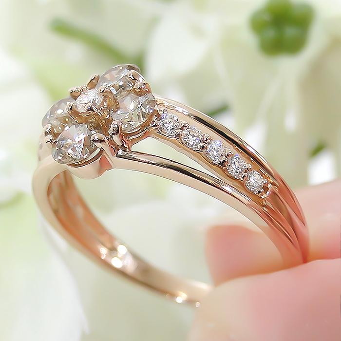 K18PG 0.89ct ブラウンダイヤ & ダイヤモンド フラワー リング 送料無料 ピンク ゴールド 18金 K18 ブラウンダイヤ フラワーモチーフ 花 人気 ダイヤ 372275の画像