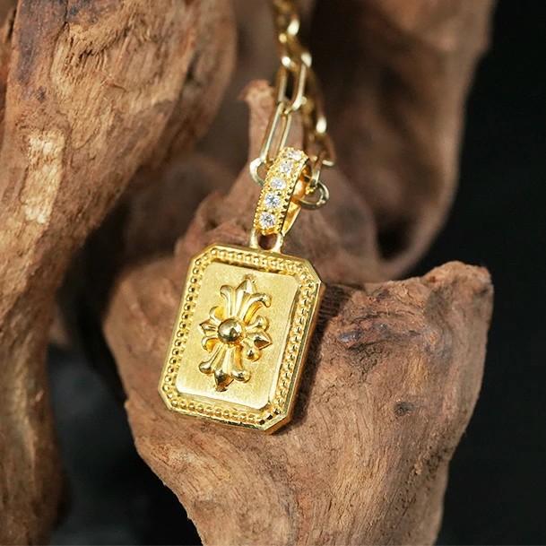 K18YG/K18PG/PT950【メンズペンダントトップ 】 高品質　デザイン　地金　ダイヤ【0.03ct】ゴールドネックレス メンズジュエリー１８金 クラシカル 高級 男性の画像
