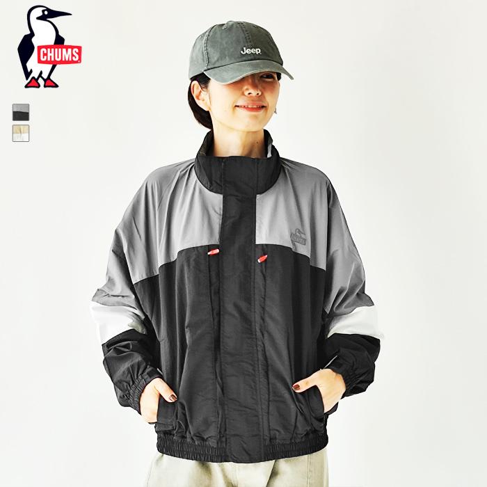 【美品即決可】CHUMS ナイロンジャケット グレー/ブラック　レトロジャケット CHUMS（チャムス） ジャケット レトロ レディース ジップ スタンド