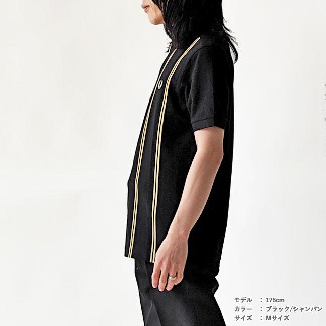 FRED PERRY ブラック ポロシャツ ゴールドストライプ　Lサイズ FRED PERRY（フレッドペリー） ポロシャツ Polo Shirt バーチカル