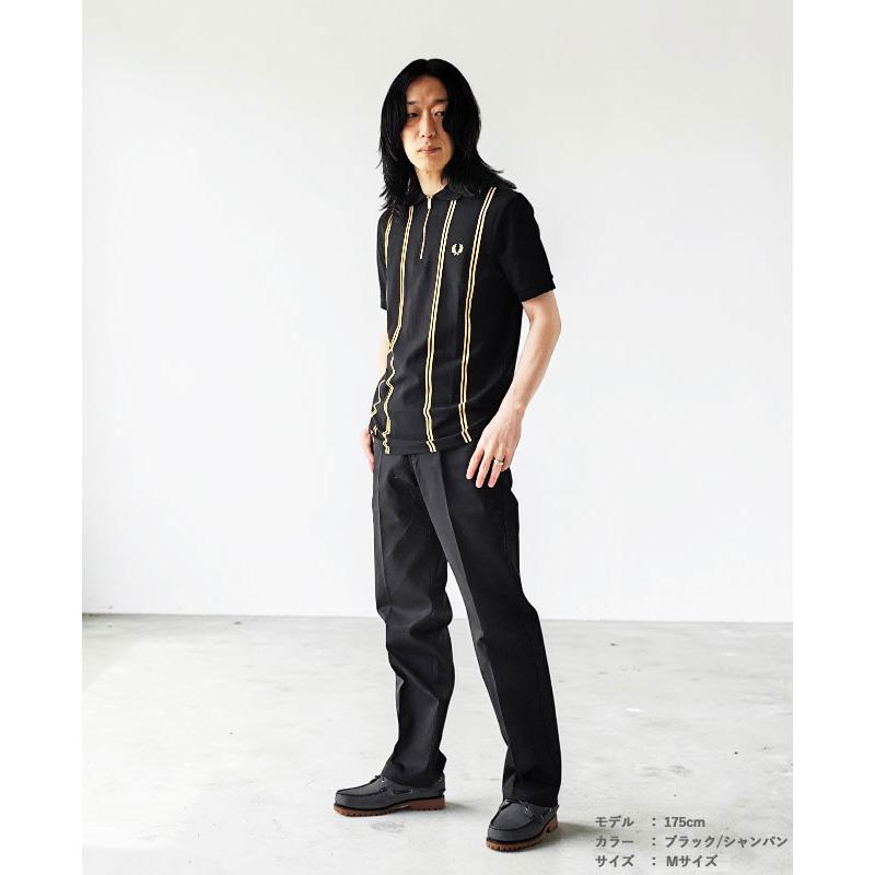 FRED PERRY ブラック ポロシャツ ゴールドストライプ　Lサイズ FRED PERRY（フレッドペリー） ポロシャツ Vertical Stripe Polo Shirt