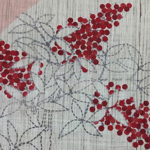 京都洛柿庵 洛粋 のれん 南天福寿 88×150cm 手描きのれん 暖簾 和風 和