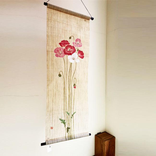 京都洛柿庵 手描きタペストリー ひなげし 45×130cm タペストリー 手