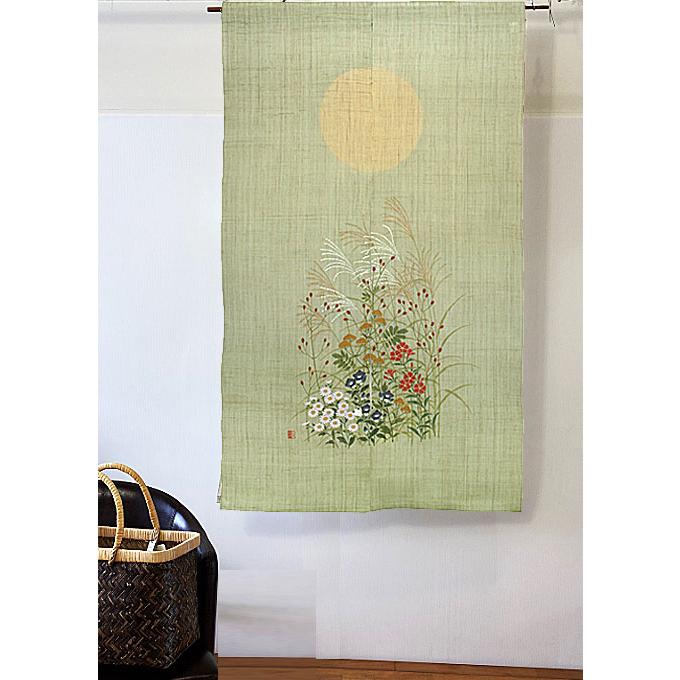京都洛柿庵 洛粋 のれん 秋七草 88×150cm 洛粋手描きのれん 手染め麻