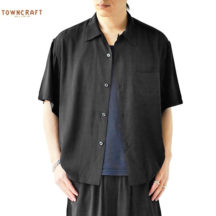 タグ付 TOWNCRAFT オープンカラーレーヨンシャツ ブラック M TOWNCRAFT（タウンクラフト） 開襟 シャツ メンズ PRINTED LOOP COLLAR
