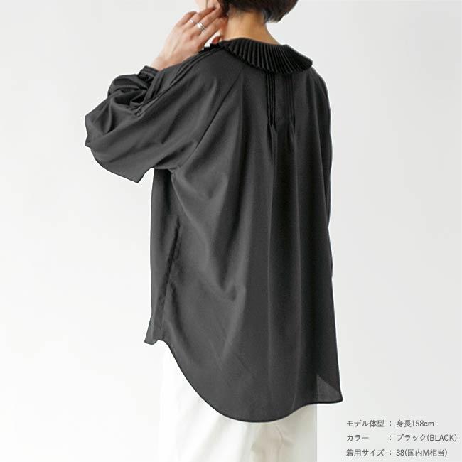 WHYTO. ホワイト プリーツカラー ブラウス レディース 長袖 タックデザイン 前立フリル ラグランスリーブ シャツ Pleats collar blouse (WHT22FBL4015)｜j-piaplus｜06