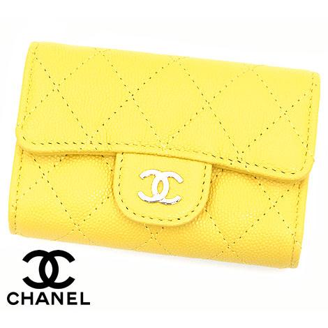 CHANEL シャネル AP0222 YELLOW マトラッセ キャビアスキン 4連キー 