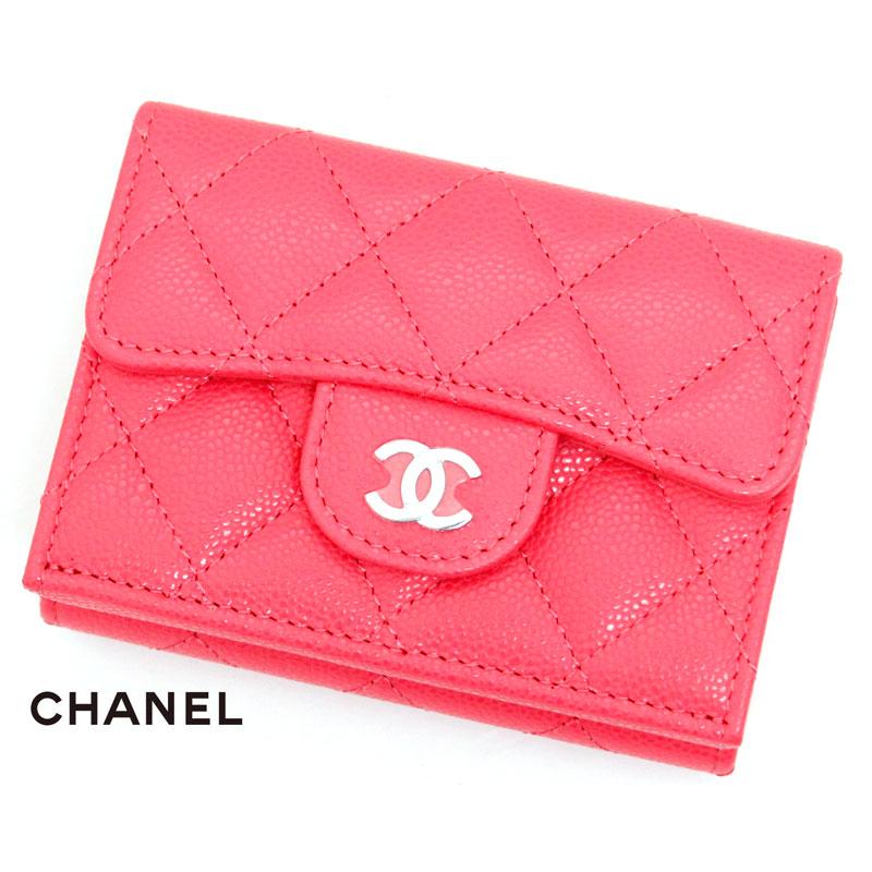 CHANEL シャネル AP0230 PINK マトラッセ キャビアスキン 三つ折り財布