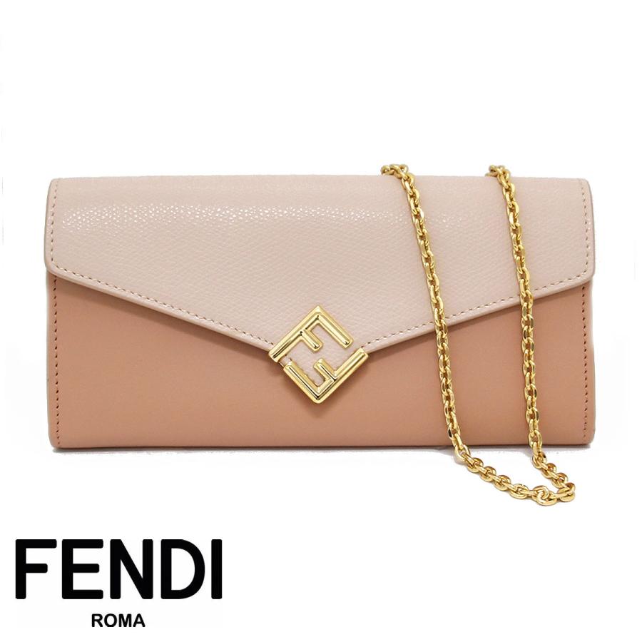 FENDI フェンディ 8M0365 ALV4 F1SO1 FFダイヤモンド チェーン コンチネンタル ウォレット バレットローズ チェーンウォレット ショルダーウォレット 長財布