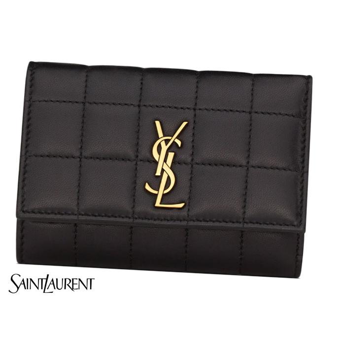 サンローラン　三つ折り　カサンドラ　ブラック　レザー　YSL ゴールド金具 サンローラン 三つ折り財布 カサンドラ ブラック ゴールド金具 【公式